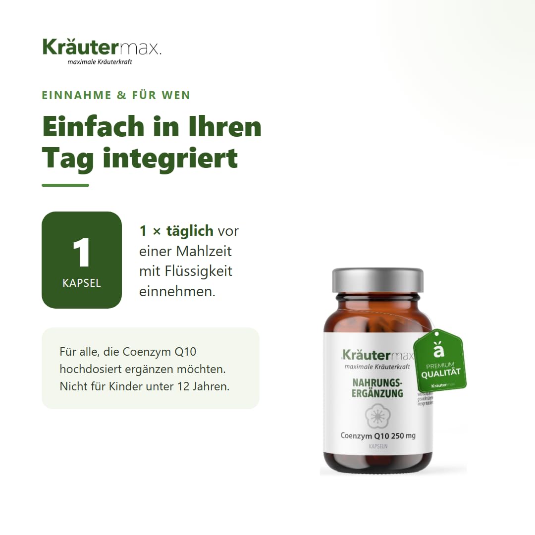 Coenzyme Q10 hautement dosée | Q10 capsules 250 mg | Ubiquinol naturel et végétalien produit avec des contrôles de qualité les plus stricts | 1 x 60 pièces