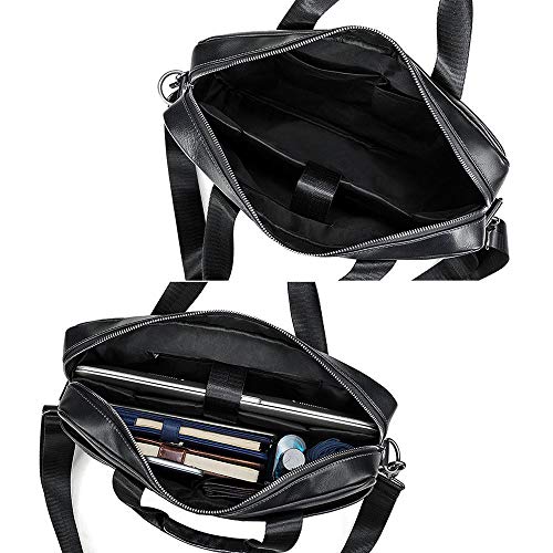 BAIGIO Men's 14/15.6 Inches Laptop Briefcase Genuine Leather Business Satchel Handbag Shoulder Tote Bag for Men and Women (Black)
