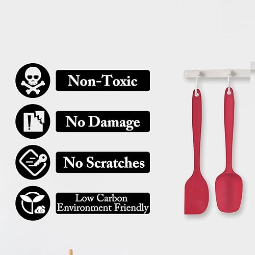 Miniatura 5 de Juego de 2 espátulas de silicona, de 10 pulgadas, resistentes al calor, antiadherentes de goma, para hornear, cocinar y mezclar, aptas para