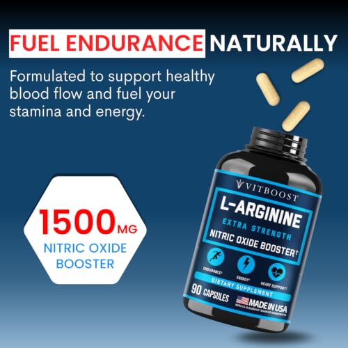 Image of VITBOOST L Arginine Capsules with L-Citrulline 1500mg, 30 Days Supply, 90Ct