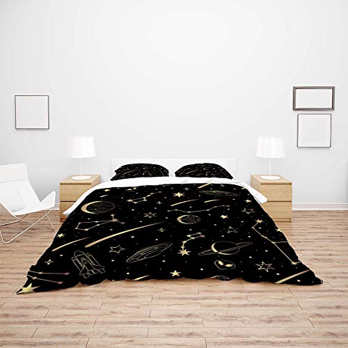 Housse de couette motif lune avec 2 taies d'oreiller, parure de lit 3 pièces