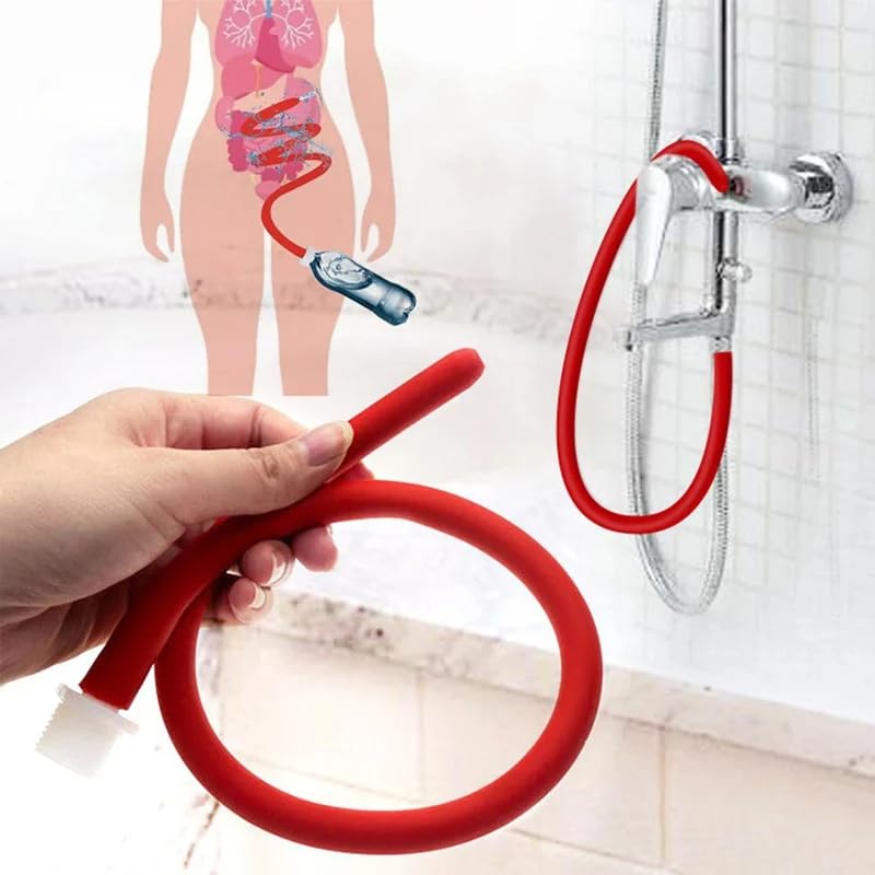 Enema Kit Shower Tubing Anal Cleaning Reusable Douche Red Hose Nozzle (19 in)