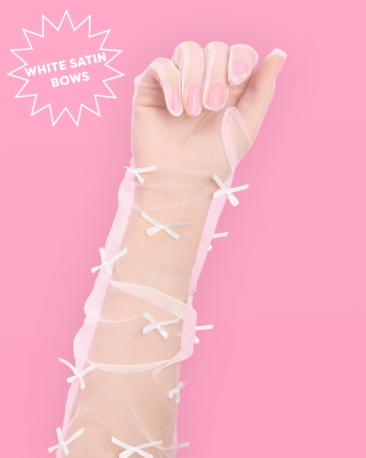 xo, Fetti Sheer Mini Satin Bow Opera Gloves | Tying the Knot Bow Bachelorette, Birthday Girl Accessory, Engaged Bridal Outfit, Coquette Party Decorations, Cute Festival Supplies, Halloween Costume - Image 8