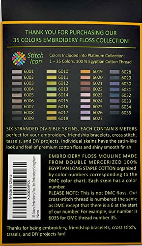 35 Colors Embroidery Floss Pack From 1 To 35,Platinum Collection Floss Kit,35 Assorted Colors Bundle With 35 Plastic Bobbins,Cotton Cross Stitch Treads,Premium Supplies For Embroidery String/Yarn #TOP1