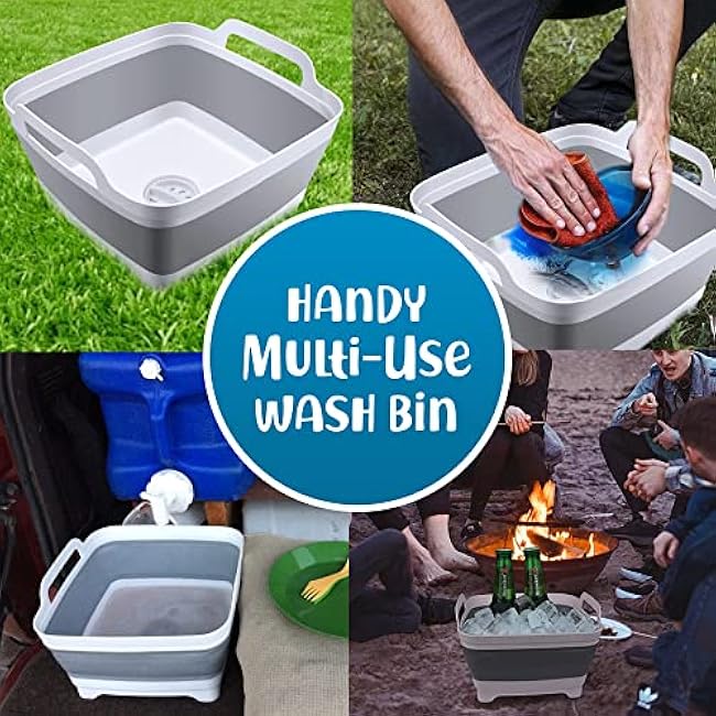 Home Spirit Collapsible Sink ¨C 9L Portable Wash Basin Tub with Handle, Plug & Strainer ¨C For Dishes, Fruits, Veggies, Laundry & Beverages