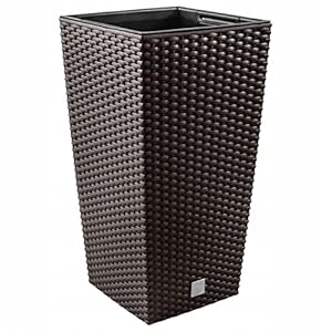 Prime Garden® SquarePotHigh Rotan bloempot pot plantenbak van kunststof met inzetstuk voor huis, tuin, terras, veranda, vierkant, weerbestendig, vorstbestendig, 22 x 22 x 42 cm (Umbra)