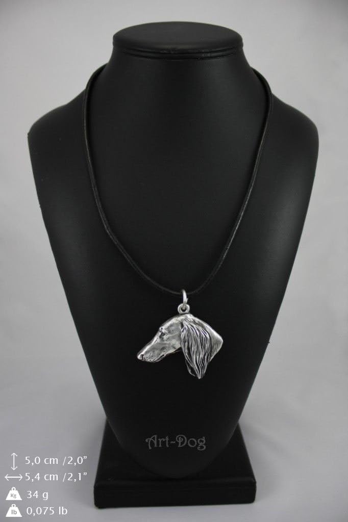 Art-Dog Silver-Plated Dog Pendant on a Leather Strap - Dog Necklace from ArtDog Collection – Silver Dog Necklaces for Men and Women – Dog Breeds Jewelry – Saluki