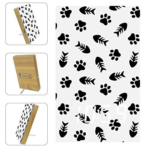 Home Digital LED White Alarm Clock Fishbone and Animal Paw Print, USB Charging Port, Sleep Timer Displays Date Temperature