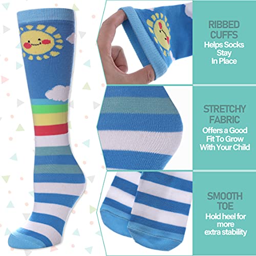 Linemin 3-12 Years Girls Knee High Socks Kids Cartoon Animal Warm Cotton Long Tall Boot Socks 6 Pairs (Classic Rainbow) #TOP2