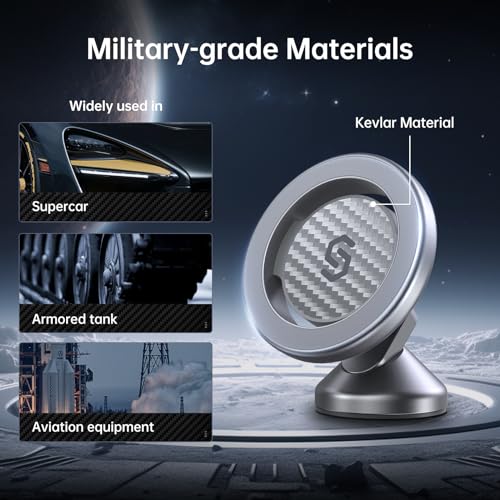 SYNCWIRE MagSafe uchwyt samochodowy – materiał kevlarowy 360° magnetyczny uchwyt na telefon do deski rozdzielczej, silne magnesy kompatybilne z iPhone 16 Pro Max 15 14 13 12, akcesoria Samsung MagSafe
