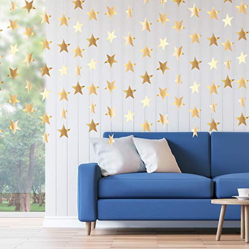 Image of Patelai Glitter Star Garland Banner 2026 Party Decor 130 Feet Star Hanging Streamers Twinkle Backdrop for Classroom Birthday Graduation Wedding Supplies(Champagne Gold)