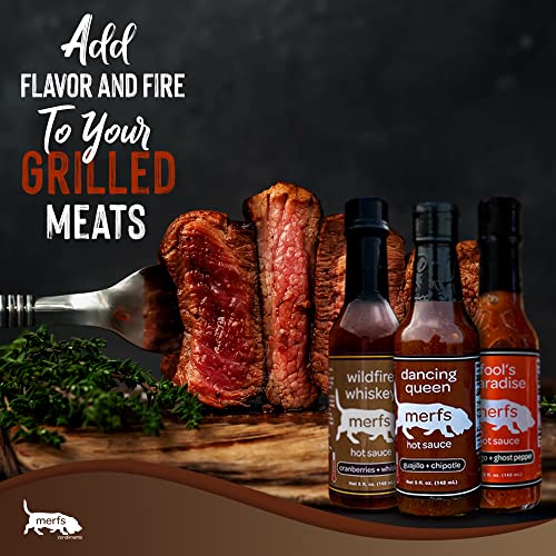 Merfs Condiments Gourmet Hot Sauce Gifts Variety Pack. Medium & Hot. Chipotle, Whiskey & Mango. All Natural, Vegan, Sugar Free, Paleo, Low Carb & Keto Friendly. 5 Fl Oz (Pack Of 3) #TOP4