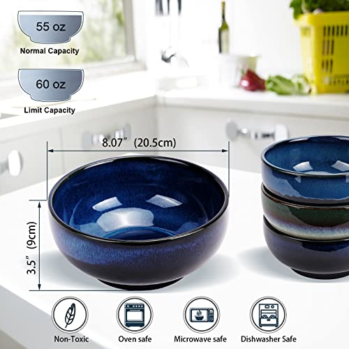 Handmade Large Salad Bowls, Grabado Ceramic Bowl 60Oz For Kitchen, Porcelain Serving Bowl Glazed, Popcorn Bowl 8"，Decorative Bowl For Salad, Ramen, Soup And Fruit,Dishwasher & Microwave Safe(Sky Blue) #TOP4