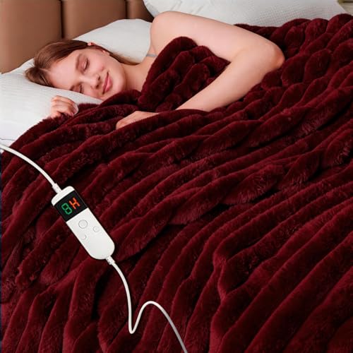 Qieryun Heated Blanket Electric Thick Striped Flannel Heating Blanket Throw Blanket 50x60 10 Heat Settings 1-12 Hour Auto Off Fast Heating Heating Blanket with Overheat Protection.