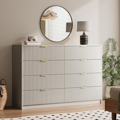 Image of MAISONARIA Beige Dresser for Bedroom, 8 Drawer Double Dresser, Modern Chest of Drawers for Bedroom, Living Room, Entryway and Closet, 55 inch L x 15.7 inch D x 37.4 inch H