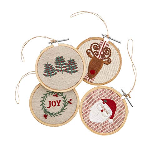 Mud Pie Embroidery Hoop Ornament (Santa), White, 3 3/4" Dia - image 2
