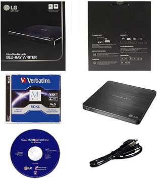 LG 6X WP50NB40 Ultra Slim Portable Black Blu-ray Burner with USB 2.0, 100GB BDXL Disc and Cyberlink Burning Software