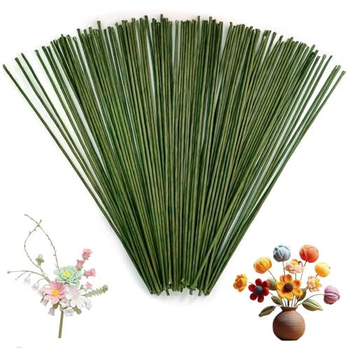 100 Pcs Green Floral Wire Stems, 2mm x 30cm Flexible & Bendable Florist Wire for DIY Flower Arrangements, Bouquets, Wreath, Garland Making, Crafting & Artificial Flowers
