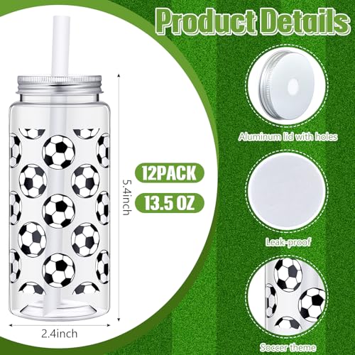 Skybooly 24 Pack Soccer Team Gifts Include 12 Soccer Cooling Towels 12 Plastic Tumbler 40\"x12\" Breathable Chilly Towel 13.5oz Reusable Cups with Lid and Straw for Sports Party (White, Soccer)