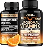 Liposomal Vitamin C 1700 mg - High Absorption Fat Soluble Complex - Antioxidant, Energy Boost & Immune Support - Vitamin C Supplement Made in USA - NON-GMO, SOY-Free & Gentle on Stomach - 180 Capsules