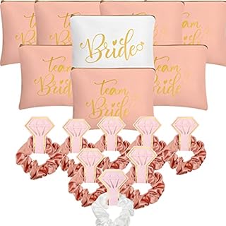 24 Pcs Wedding Bridesmaid Gift Set Team Bride Party Favor Bachelorette Proposal Wedding Supplies,8 Bridesmaid Makeup Bags 8 Bridal Scrunchies Hair Ties 8 Wedding Cards (Bright Colors, Classic Style)
