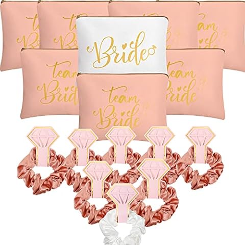 Braut Präsent JGA Party Zubehör inklusive Braut Stirnband Team Bride Makeup Tasche Bridal Shower Präsent, Junggesellenabschied Mitgebsel Dekoration für Hochzeit Cover