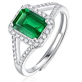 LYFHJD Anillo de Piedra de Nacimiento de Esmeralda Verde con Talla Esmeralda para Mujer, Plata de Ley 925, diseño de Apertura, Regalo de cumpleaños y San Valentín para Mujeres y niñas (Color: Verde)
