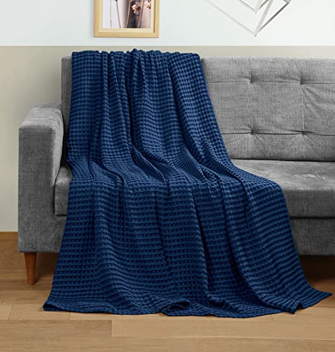 Image of Utopia Bedding 100% Cotton Waffle Weave Blanket King Size for Bed - Lightweight, Breathable Summer Blankets Soft and Cozy, Gifts for Women Home Room Decor (Navy, 90x108 Inch)