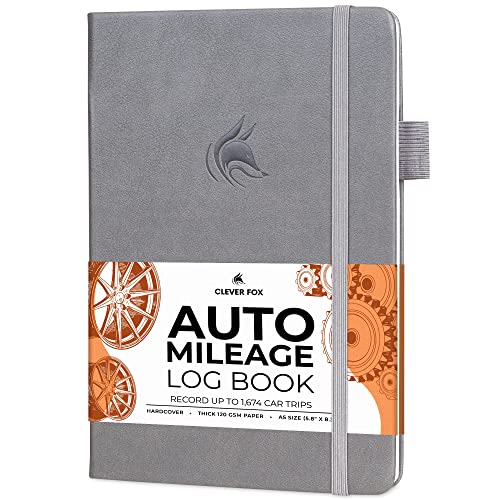Clever Fox Auto Mileage Log Book – Vehicle Logbook with Mileage, Expense, Gas Consumption & Lubrication Trackers – Driving Logger for Car Records – A5 Size, 1,674 Mileage Entries (Gray)
