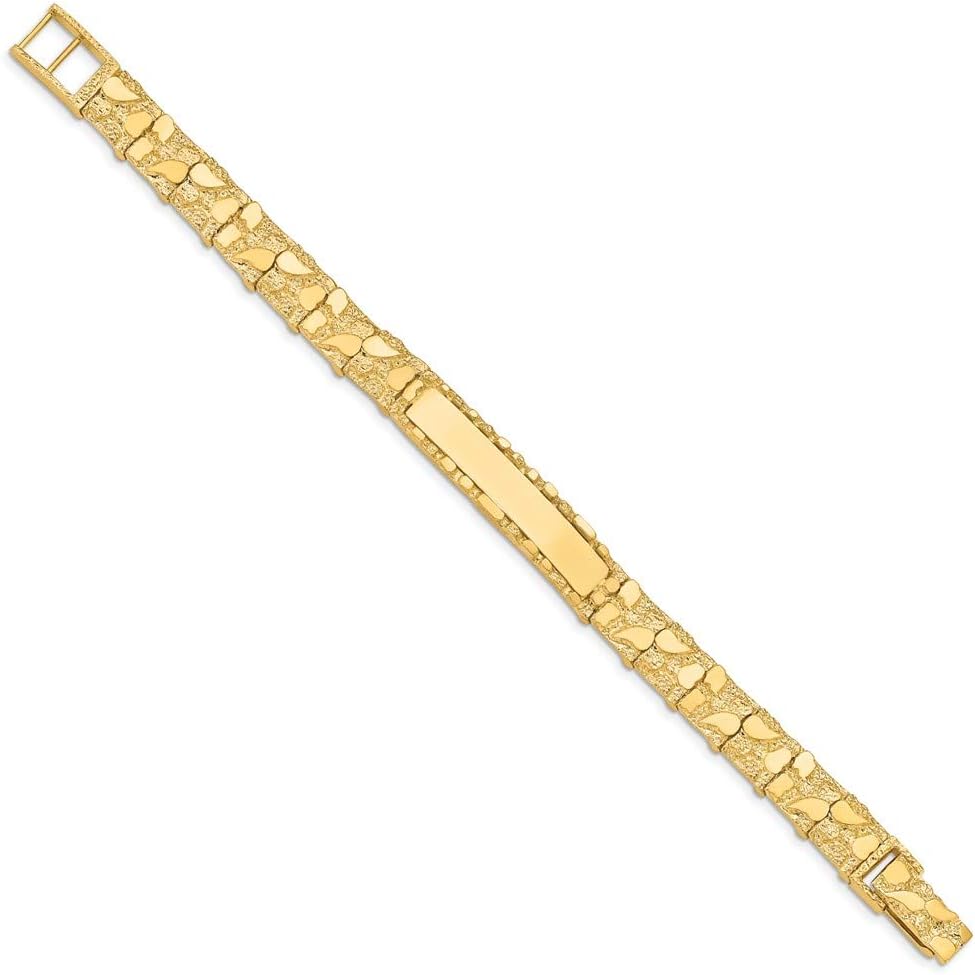 Solid 14k Yellow Gold 10mm Nugget ID Bracelet Engravable Identification Name Bar Tag 8"