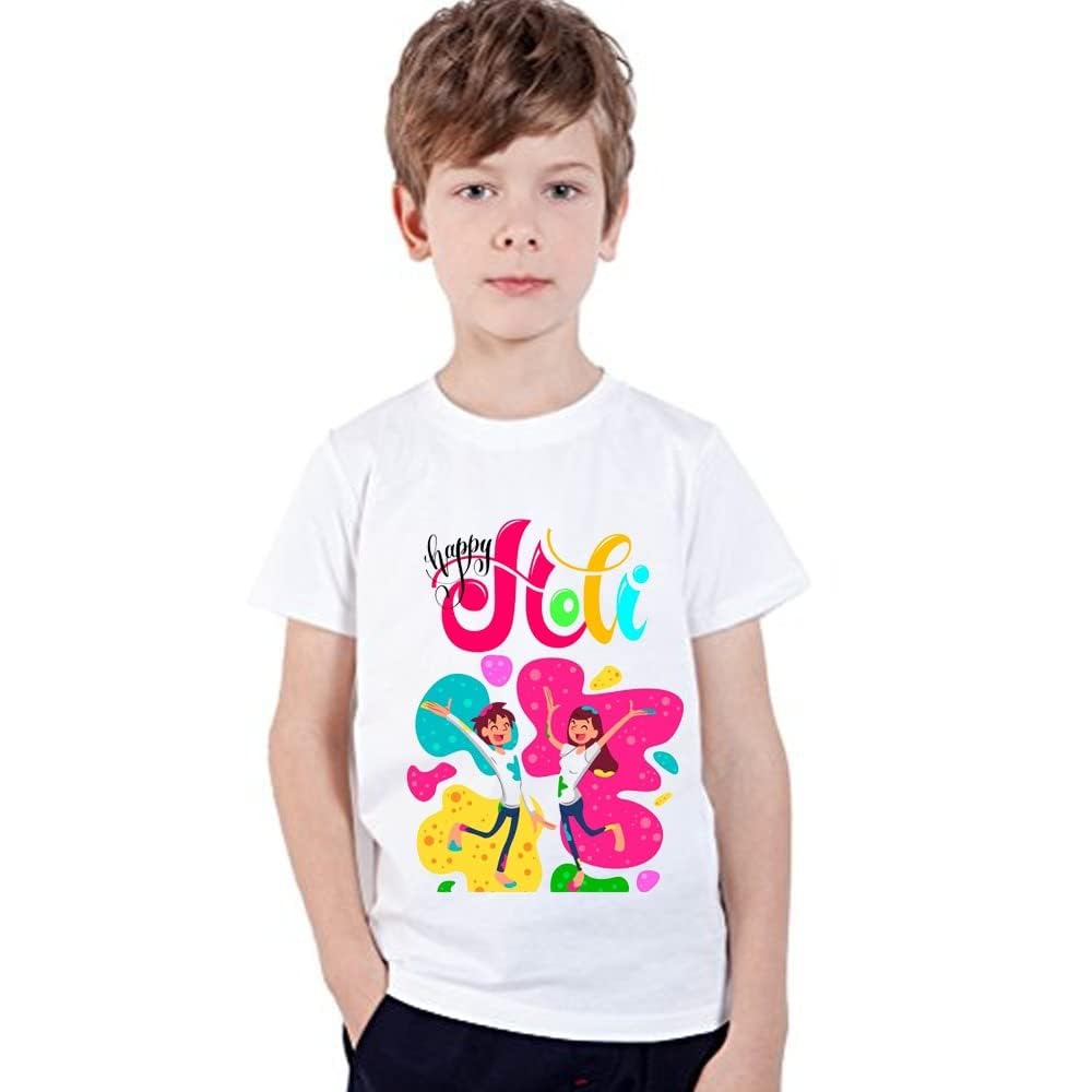 Happy Holi Unisex Half Sleev Round Neck Tshirts for Kids