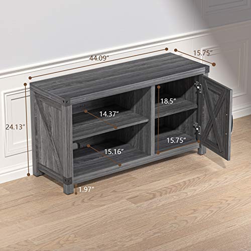 TV Console Cabinet for TVs up to 50 Inch W/Media Shelves, Farmhouse TV Stand Style Entertainment Center for Soundbar or Other Media, Barn Door TV Stand with Storage for Living Room Bedroom, APRTS03D - Thumbnail 3