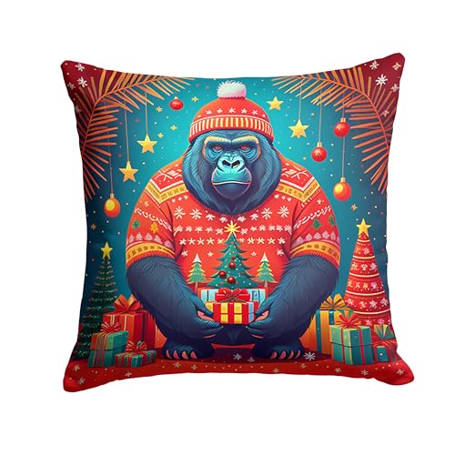 Caroline's Treasures DAC1183PW1818 Gorilla Christmas Fabric Decorative Pillow Machine Washable, Indoor Outdoor Decorative Pillow for Couch, Bed or Patio, 18Hx18W