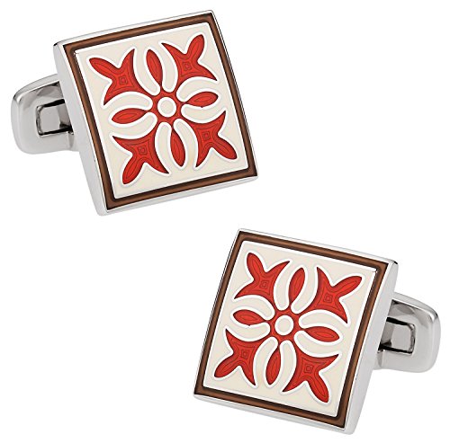 Mancuernillas esmaltadas rojo y blanco con estuche miniatura 1