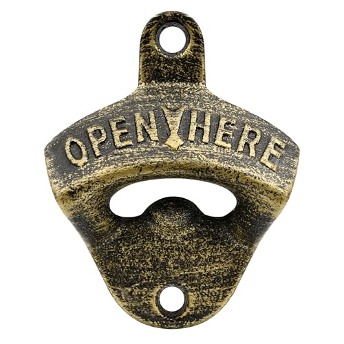 Luwanburg Vintage Cast Iron Bottle Opener Wall Mounted Brass Beer Top Opener Post Mounted Antique Bronze