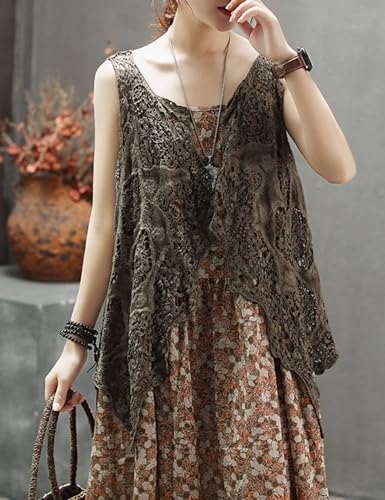 Image of FindThy Women's Hollow Knitting Stitch Cardigan Open Front Draped Boho Hippie Crochet Vest
