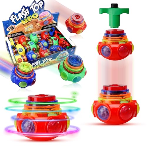 PROLOSO 12 Pack Led Spinning Tops Peg Top Light Up Music Spin Toys Glow in The Dark Party Supplies Gift Multicolored
