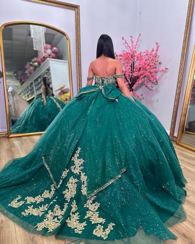 Mouccy Gold Appliques Quinceanera Dresses Puffy Off Shoulder Sweet 16 Dresses Luxury Beads Lace Evening Ball Gown with Train2