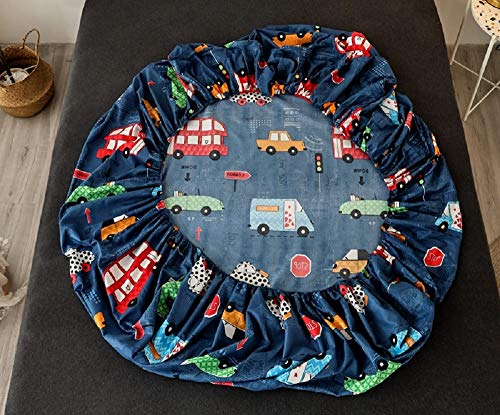 Image of Bedding Fitted Sheet with Deep Pocket, Thicken Printed Microfiber Fabric Bed Sheets (Navy Blue(Cars), Full)