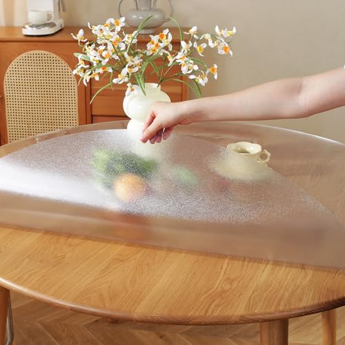 Image of LovePads Round Frosted Table Cover Protector 54 Inch, 2mm Thick Table Protector for Dining Room, Waterproof Plastic Cover PVC Vinyl Tablecloth, Circle Tabletop Protective Pad for Furnture Surface