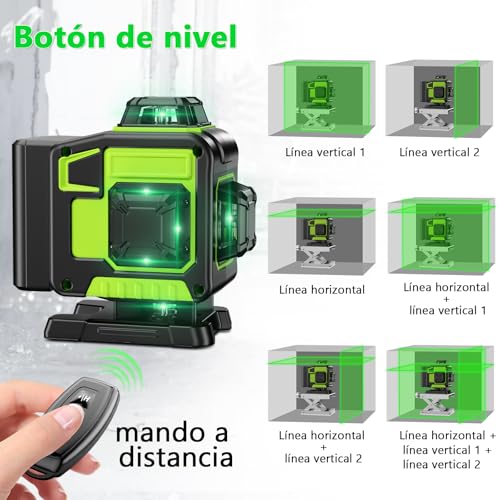 Miniatura 3 de Nivel Laser Autonivelante 360 Grados, Nivel Láser Verde 16 Líneas, 2 X 360 Horizontal Y 2 X 360 Verticales, 2 X Batería, Montaje En Pared, Control Remoto, Base Magnética, Soporte Giratorio