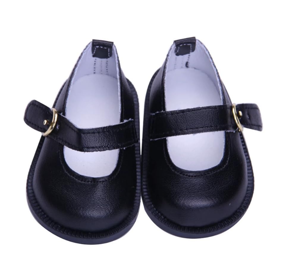 18" American Doll Shoes- Mary Jane Matte Black, Red, White, Pink, Shiny Black Shoe (18" Doll, Matte Black)