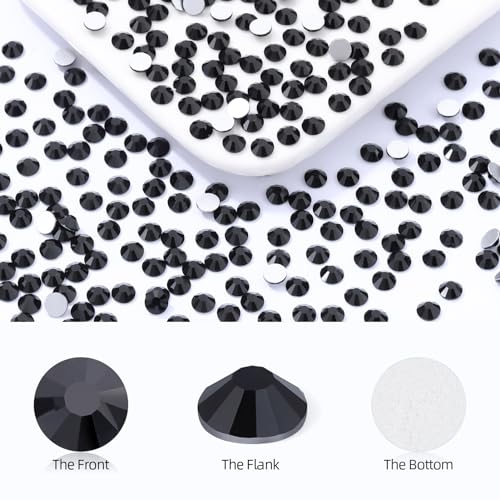Image of Black Flatback Rhinestones, Glass Rhinestones for Nail Art and Craft, Glue Fix, Loose Crystal Gemstones(Black, SS16, 2880pcs, 3.8-4.0mm)