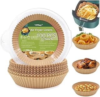 VIPbuy 100pcs Air Fryer Disposable Paper Liners, (6.3 inches/16cm)Nonporous Round Non-Stick Food Grade Parchment Paper Oil-Proof Water-Proof Baking Paper for Air Fryer, Steamer, Microwave, Oven