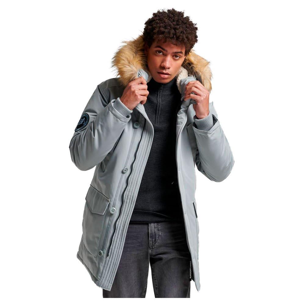 Superdry Men's Skylark Grey Everest Faux Fur Hooded Parka Jacket, Medium