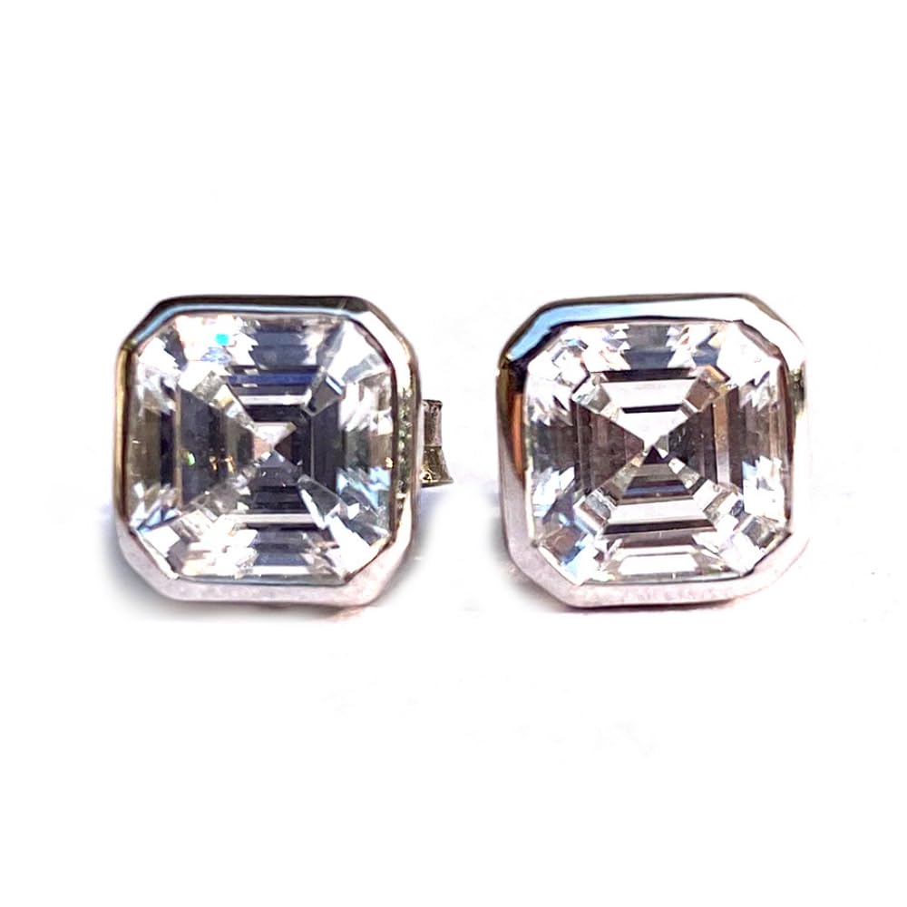 BOLDIFULArgent asscher cut silver Earstuds For Women, 925 Sterling Silver, 5A Cubic Zirconia Stones Earrings For Girls, With Certificate of Authenticity.