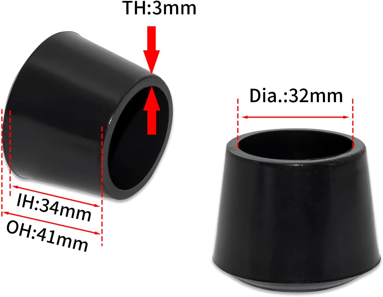 Flyshop 16PCS Round Synthetic Rubber Chair Leg Caps [Non-Slip & Noise Reduction] Protective Caps Durable Chair Leg Tips Floor Protectors End Cap Chair Socks to [Prevent Scratches] of Floor, 32mm Black