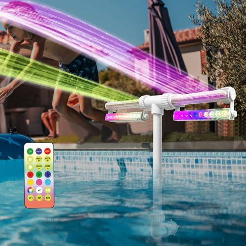 Schwimmender Springbrunnen Pool mit Lichtshow, Solar-Poolbrunnen, Wiederaufladbare Wasserfontäne Pool, 10-farbigen Lichtern mit Fernbedienung, Einstellbarer Sprinkler mit Zwei Köpfen (Solarmodell)
