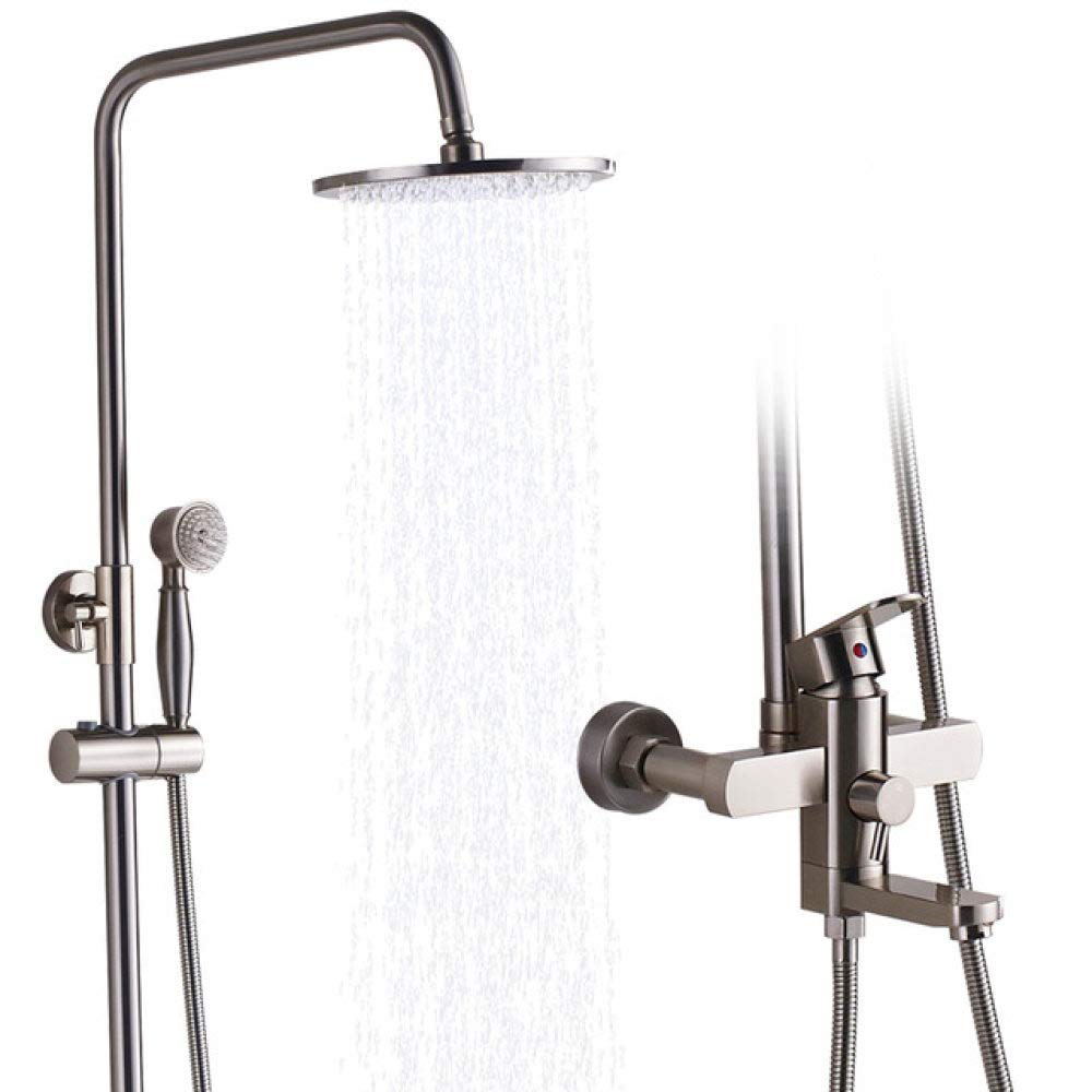 Système de douche complet mitigeur monocommande et pommeau de douche 8'' nickel brossé