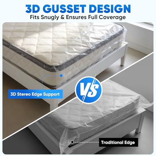 Image of TICONN 2PK Plastic Mattress Bag for Moving Storage, Waterproof Mattress Protector Cover, Heavy-Duty Mattress Moving Supplies (1.5 mil, King)
